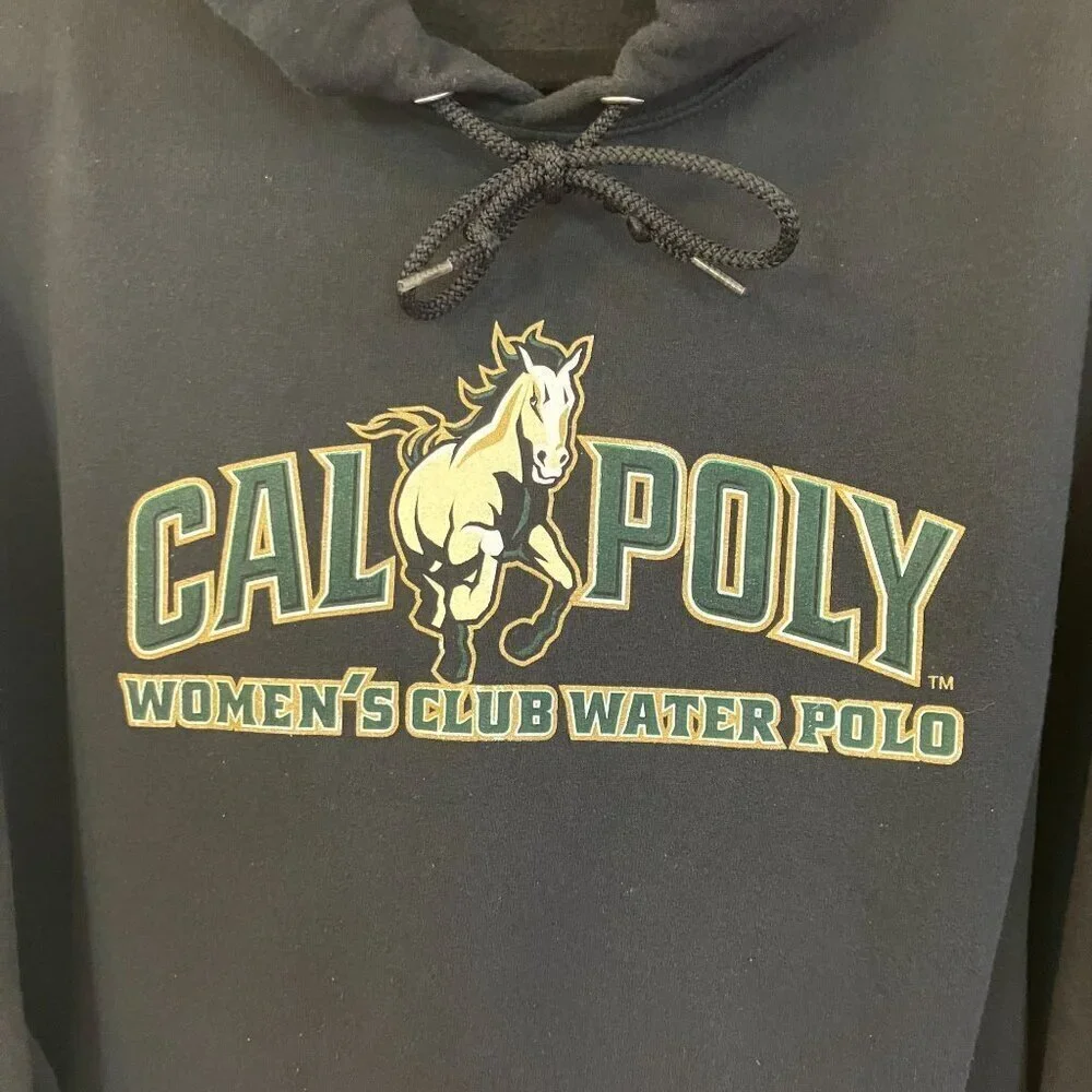 Jerzees Womens Vintage Y2K Cal Poly Water Polo Horse Hoodie Size XL Black SP EXC - Picture 3 of 8